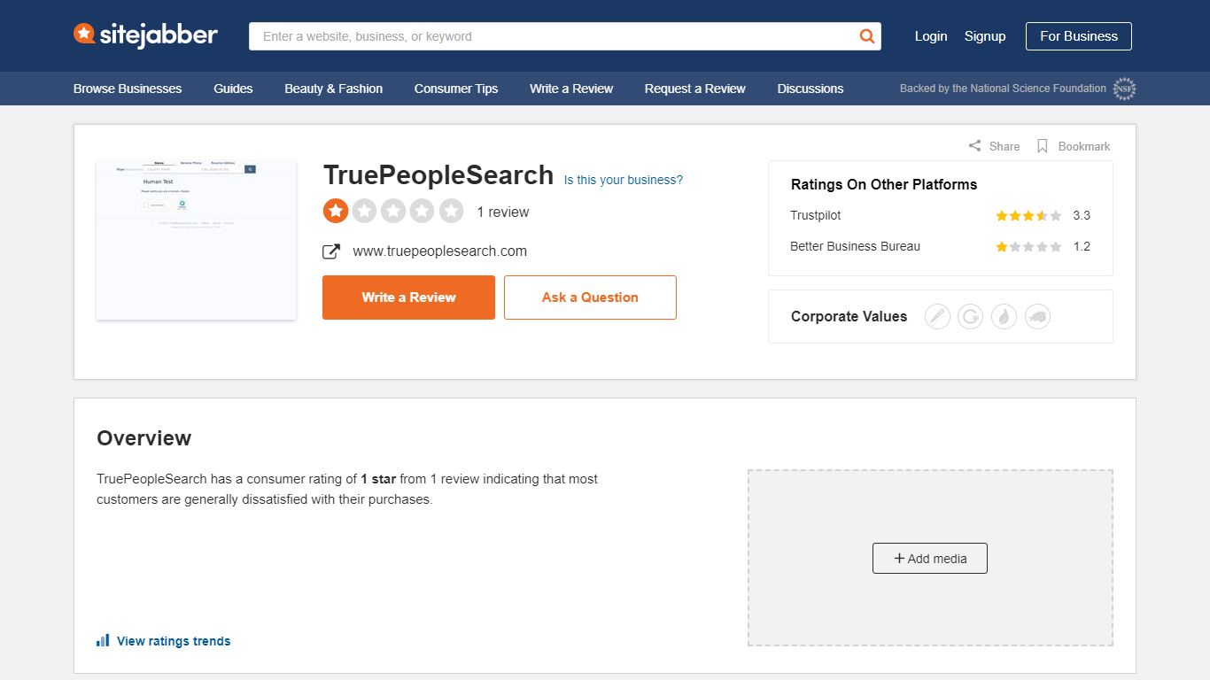 1 Review of Truepeoplesearch.com - Sitejabber